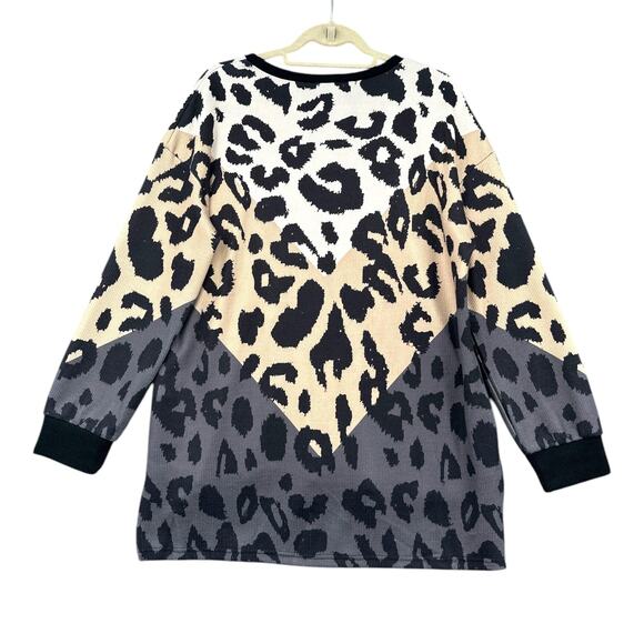 LUUKSE Leopard Print Color Block Crew Neck Long Sleeve Pullover Sweatshirt 1X - Picture 3 of 7